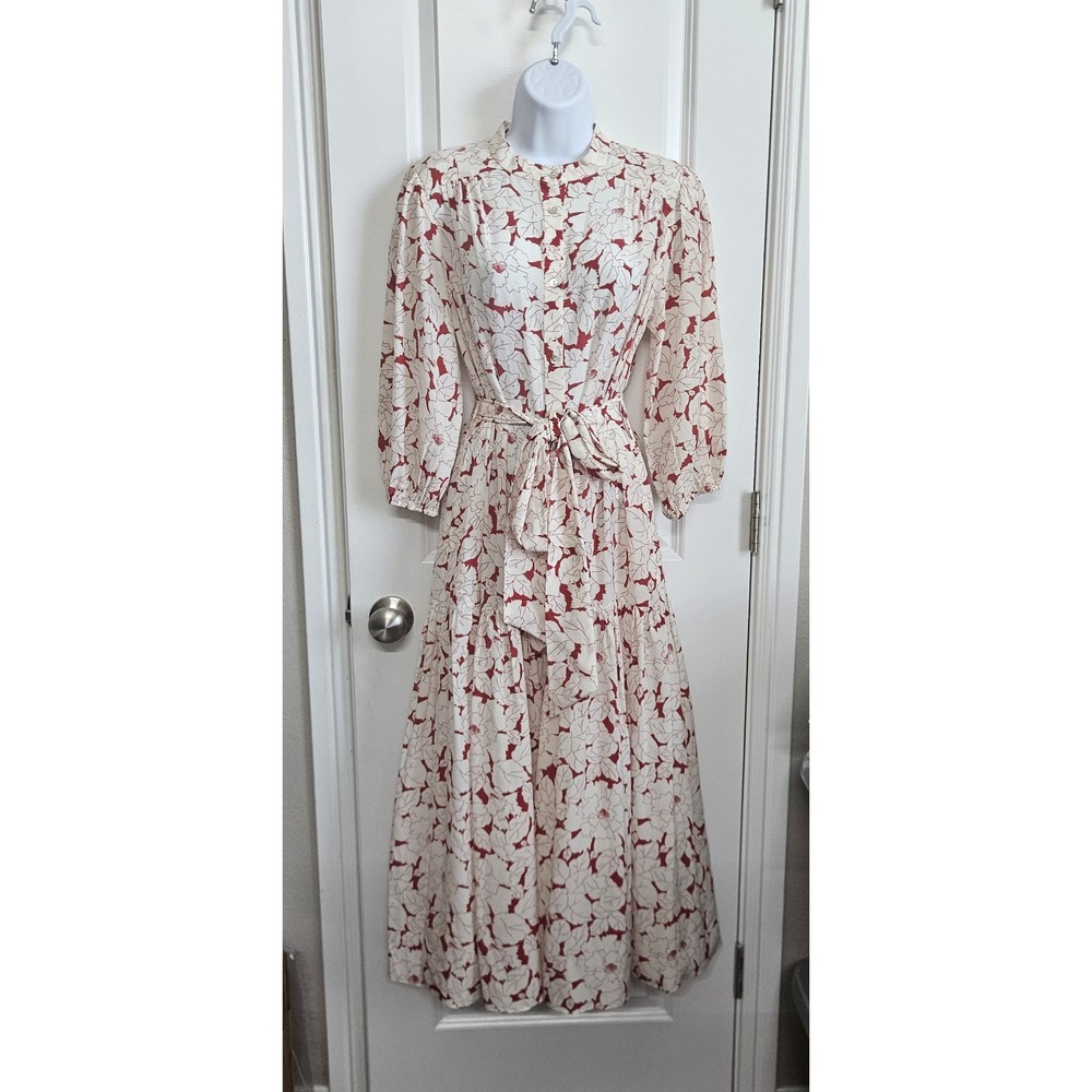 Christy Lynn Amelia 100% Silk Floral Midi Dress‎ Feminine A Line Small